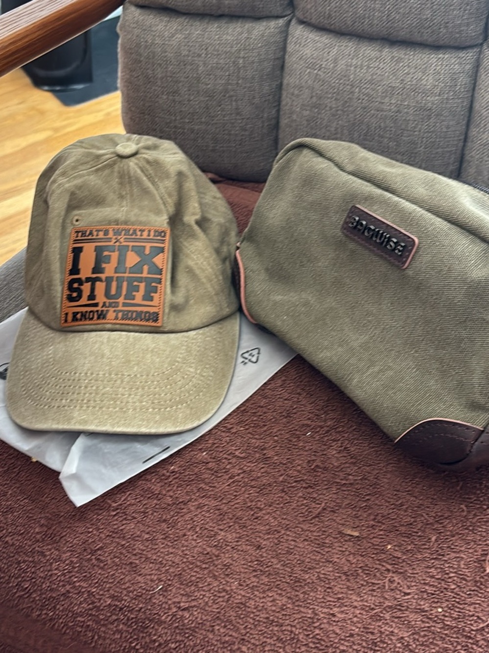 Olive Canvas Dopp Kit — Olive Travel Toiletry Bag with Mens hat